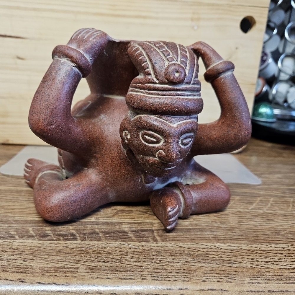 Vintage 60s Mexican Clay-fired Squatting Warrior Planter